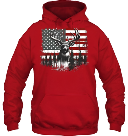 Deer Hunting American Flag Whitetail Buck Antlers Hunting Shirt