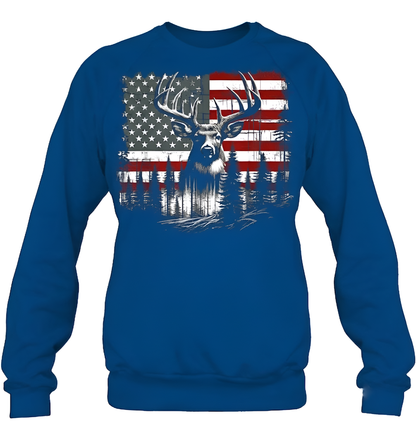 Deer Hunting American Flag Whitetail Buck Antlers Hunting Shirt