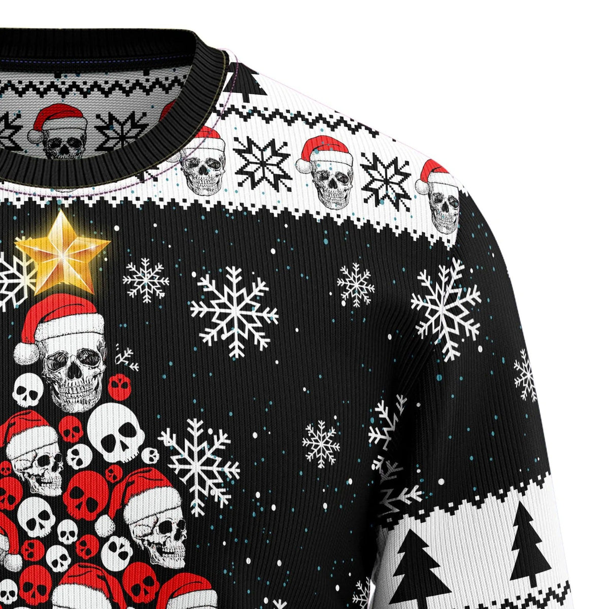 Punk Rock Santa Skull Pine Tree  Ugly Christmas Sweater