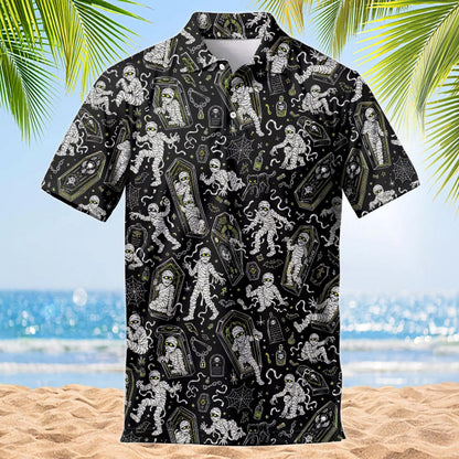 Mummy Coffin Black Cat Polo Shirt