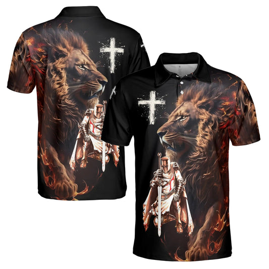 Knight Templar Lion of Judah Grunge Polo Shirt