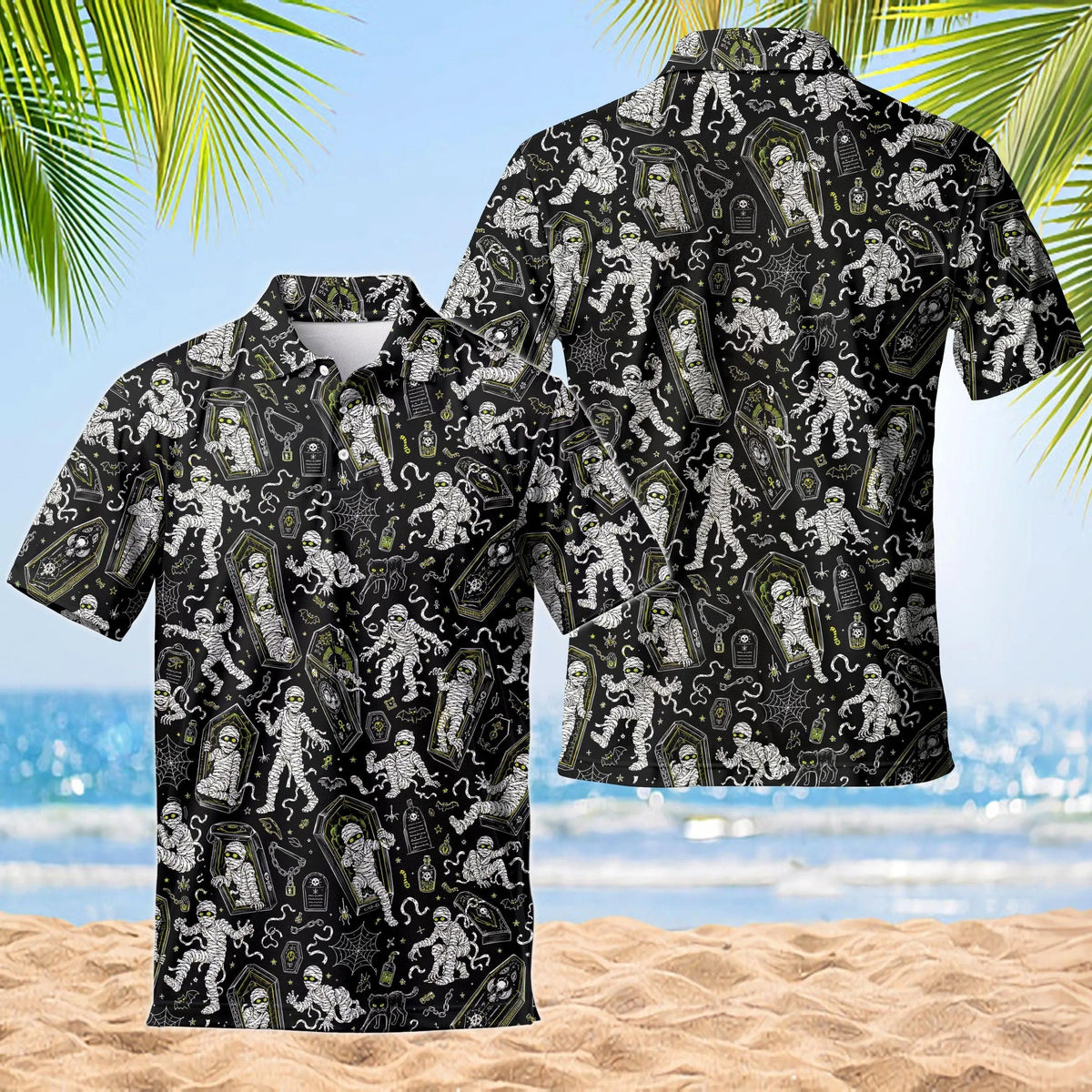Mummy Coffin Black Cat Polo Shirt