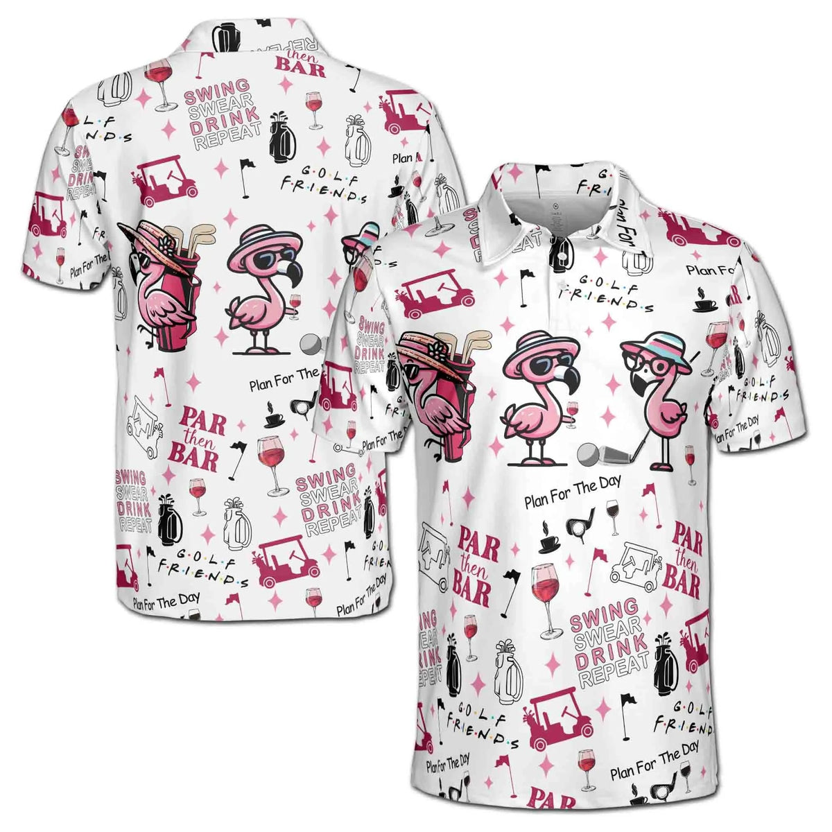 Funny Flamingo Par Then Bar Golf Polo Shirt