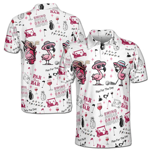 Funny Flamingo Par Then Bar Golf Polo Shirt