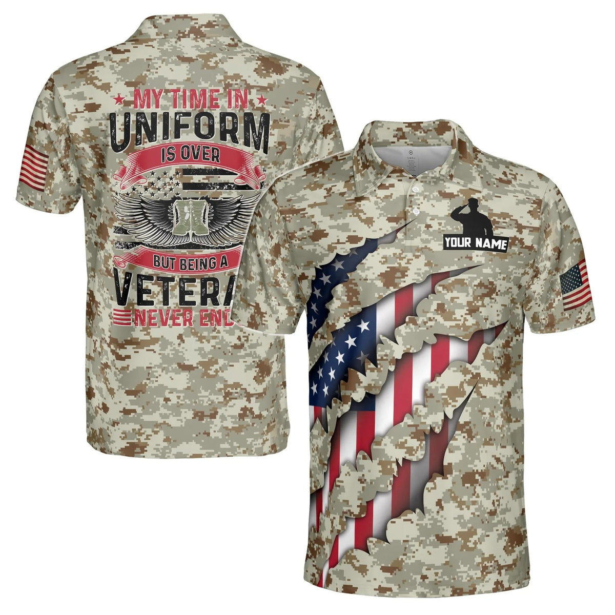 Custom Name Veteran Camo Polo Shirt