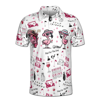 Funny Flamingo Par Then Bar Golf Polo Shirt