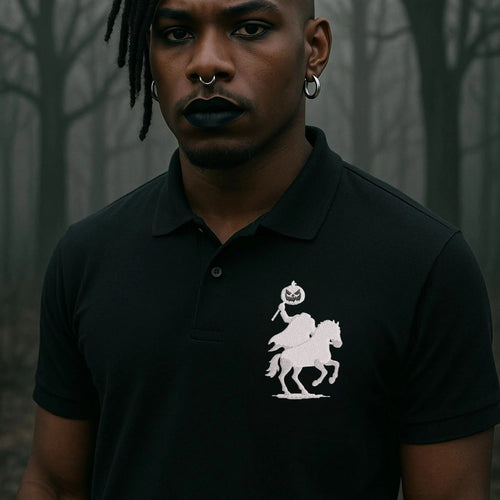 Gothic Headless Horseman Embroidered Polo Shirt