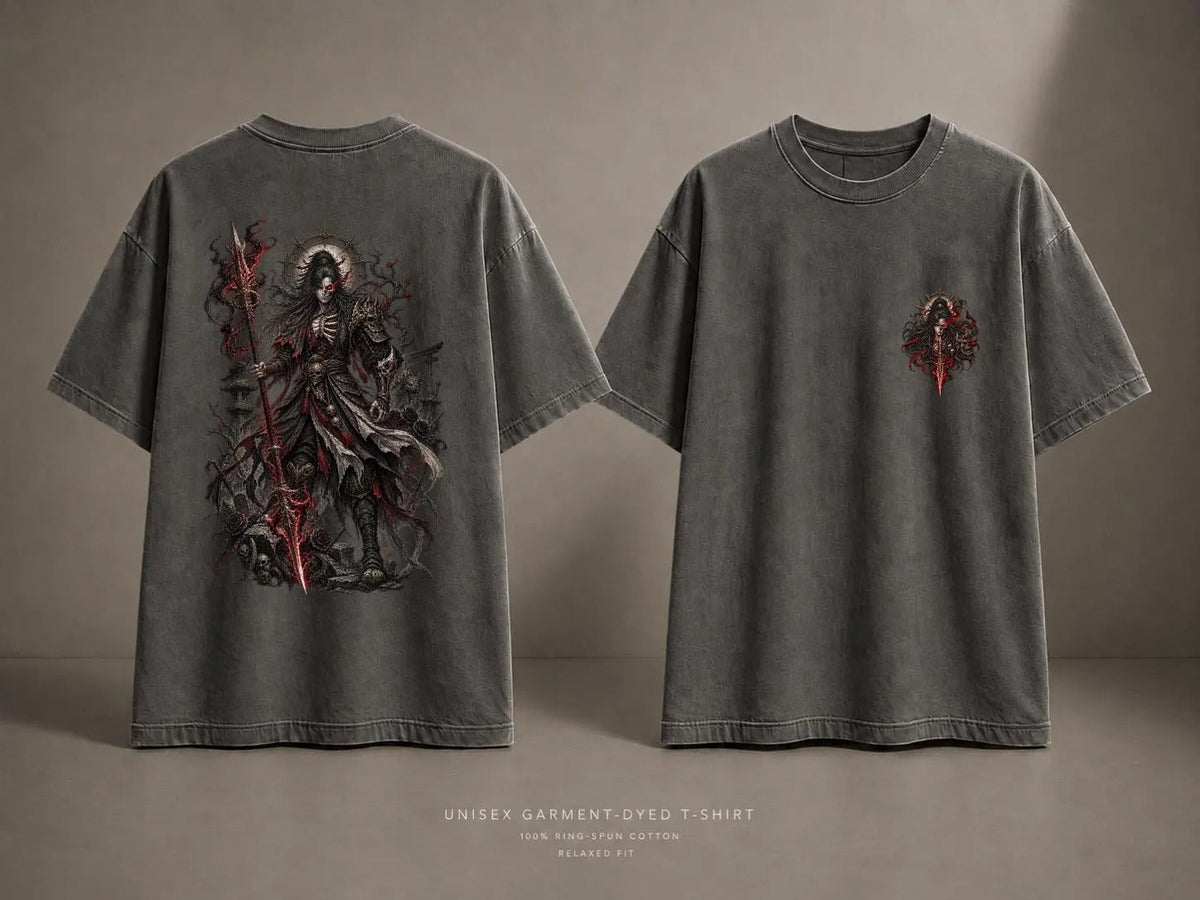Grim Reaper Knight Yasha Dark Fantasy Washed T-Shirt