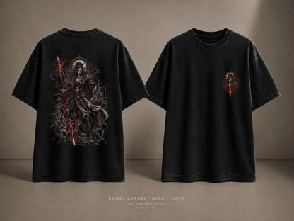 Grim Reaper Knight Yasha Dark Fantasy Washed T-Shirt