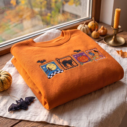 Embroidered Retro Halloween Sweatshirt