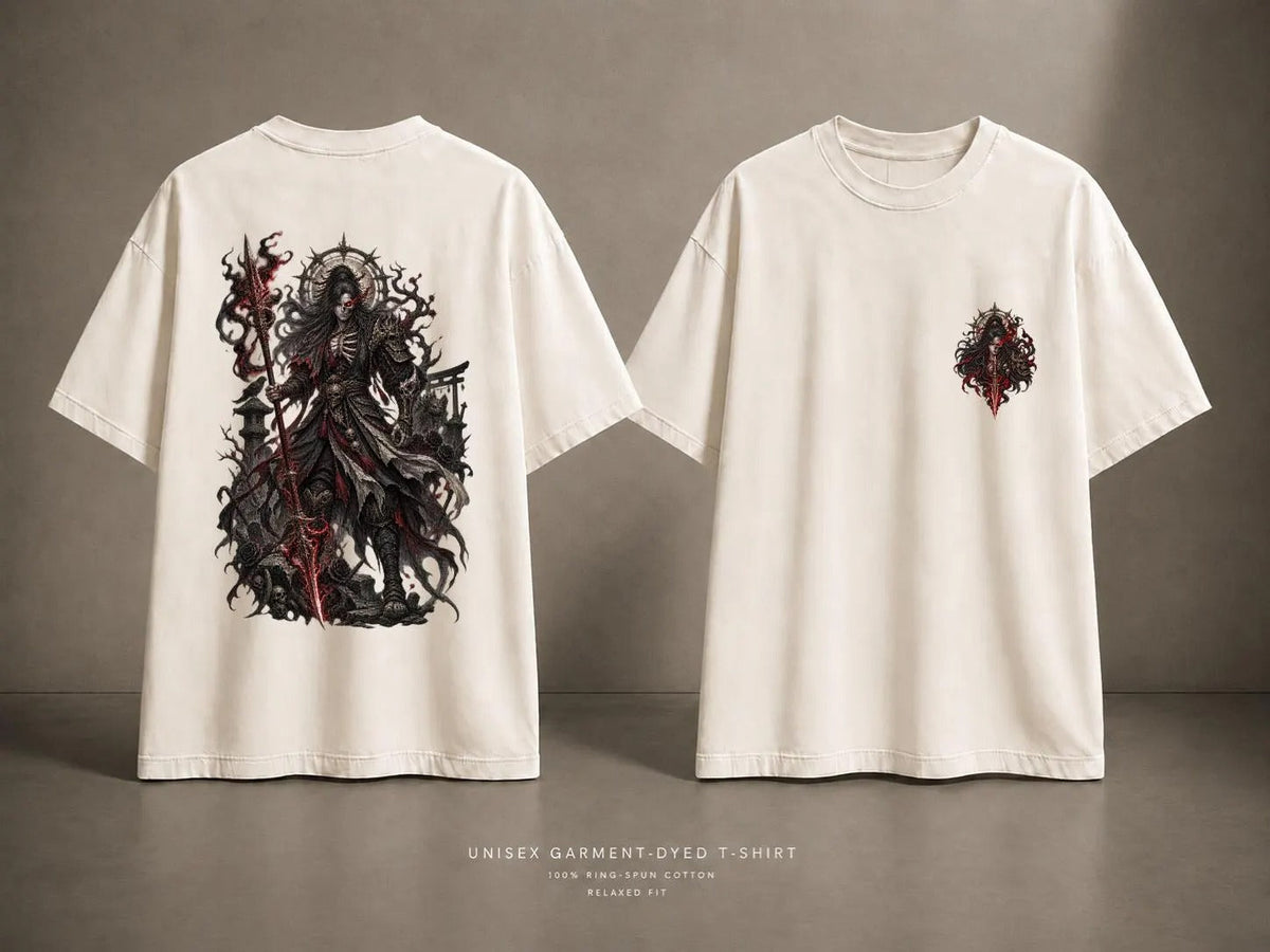 Grim Reaper Knight Yasha Dark Fantasy Washed T-Shirt