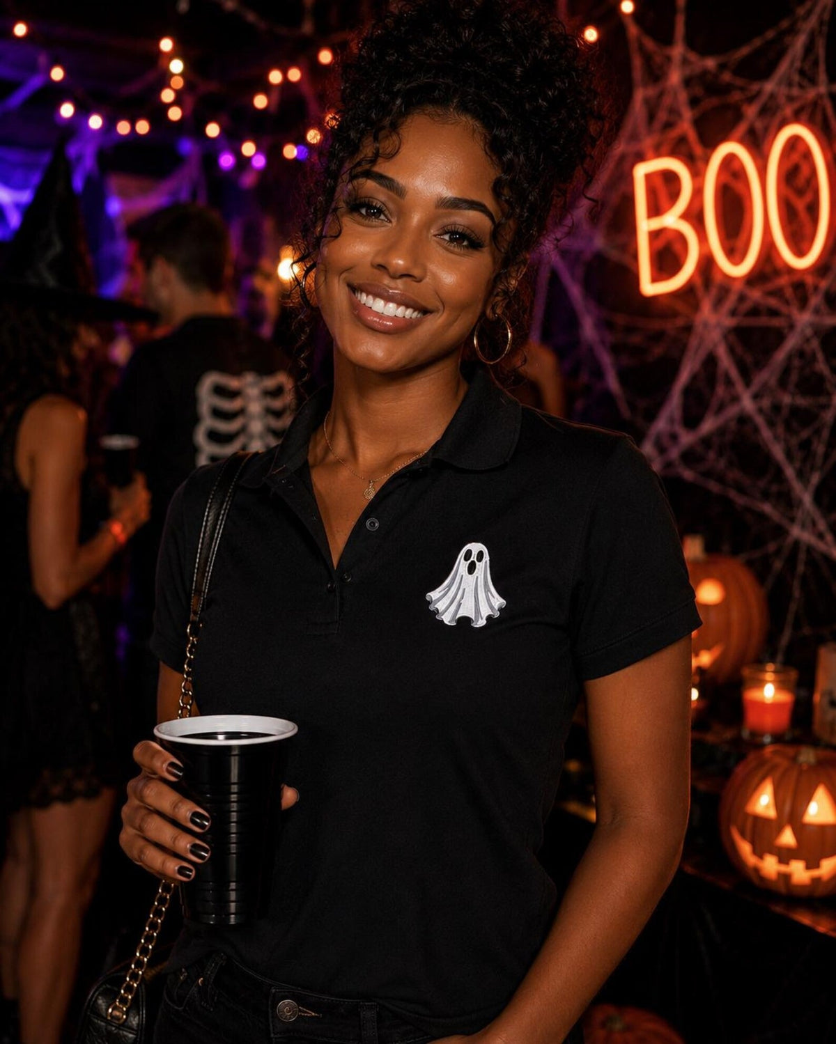 Embroidered Halloween Ghost Polo Shirt