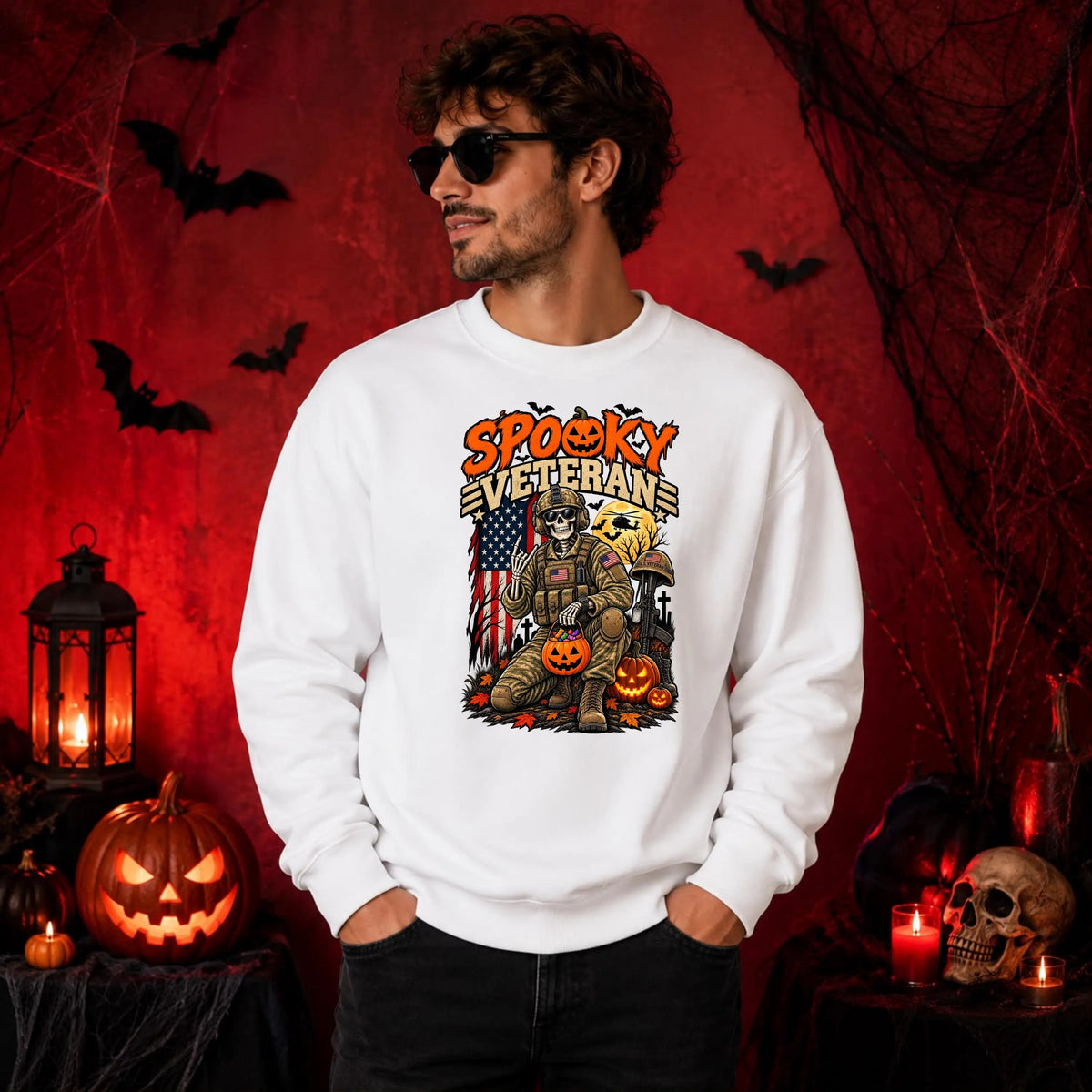 Spooky Veteran Halloween Skeleton Crewneck