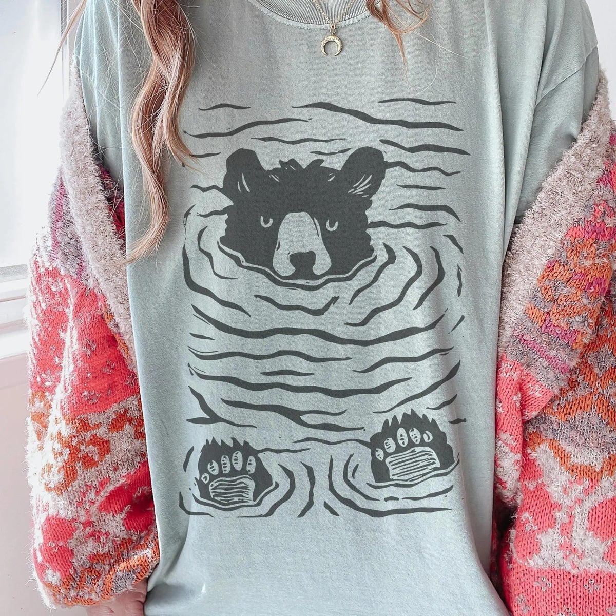 Minimalist Linocut Bear Nature Shirt