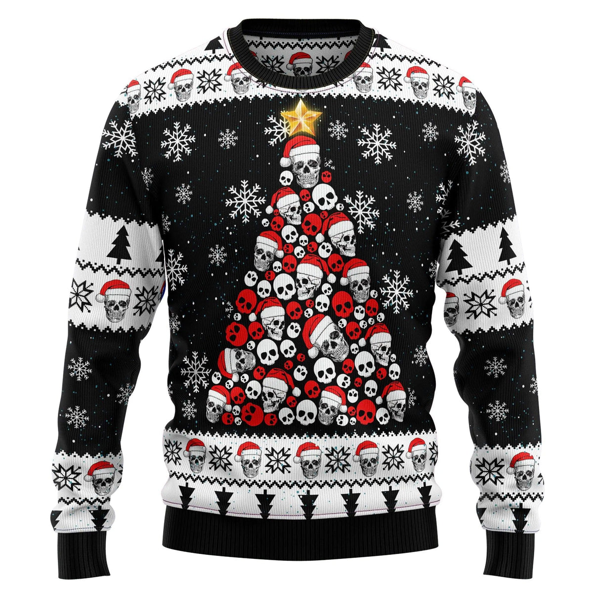 Punk Rock Santa Skull Pine Tree  Ugly Christmas Sweater