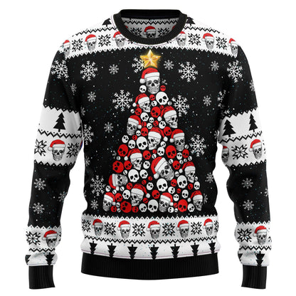 Punk Rock Santa Skull Pine Tree  Ugly Christmas Sweater