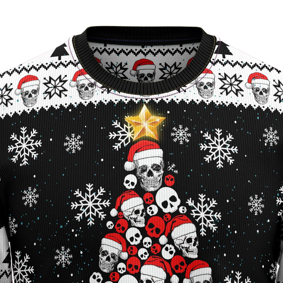 Punk Rock Santa Skull Pine Tree  Ugly Christmas Sweater