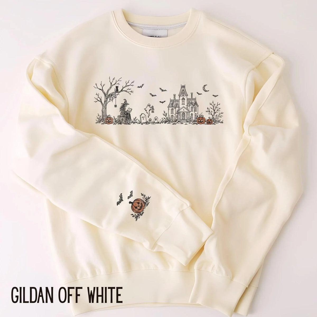 Embroidered Haunted Manor Halloween Sweatshirt