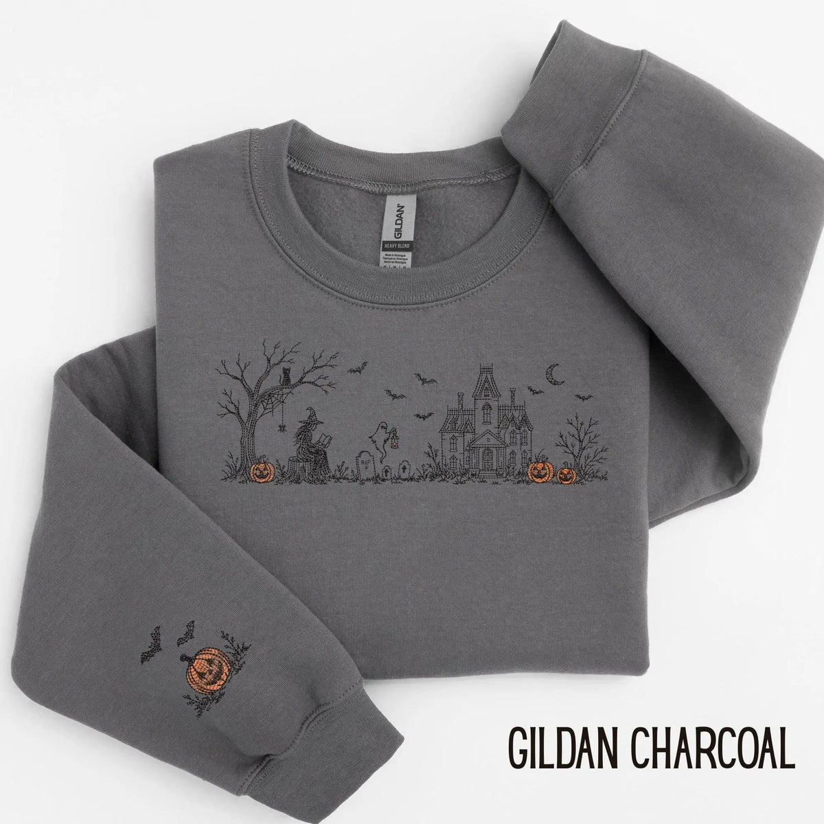 Embroidered Haunted Manor Halloween Sweatshirt