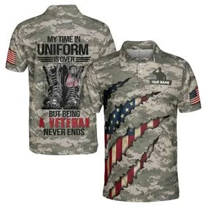 Custom Name U.S. Veteran Military Camo Polo Shirt