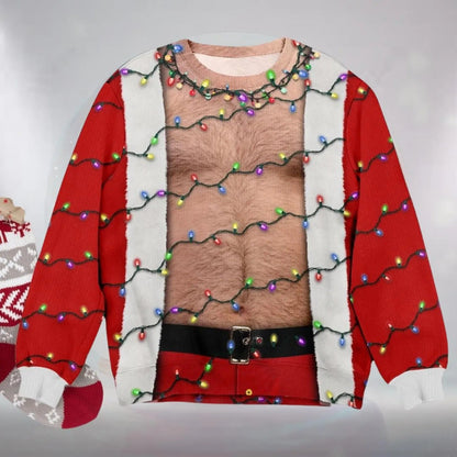 Funny Bare Chest Santa Ugly Christmas Sweater