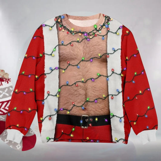Funny Bare Chest Santa Ugly Christmas Sweater