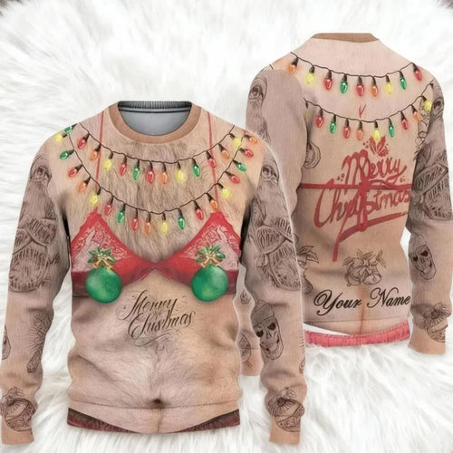Funny Hairy Chest Tattoo Christmas Sweater