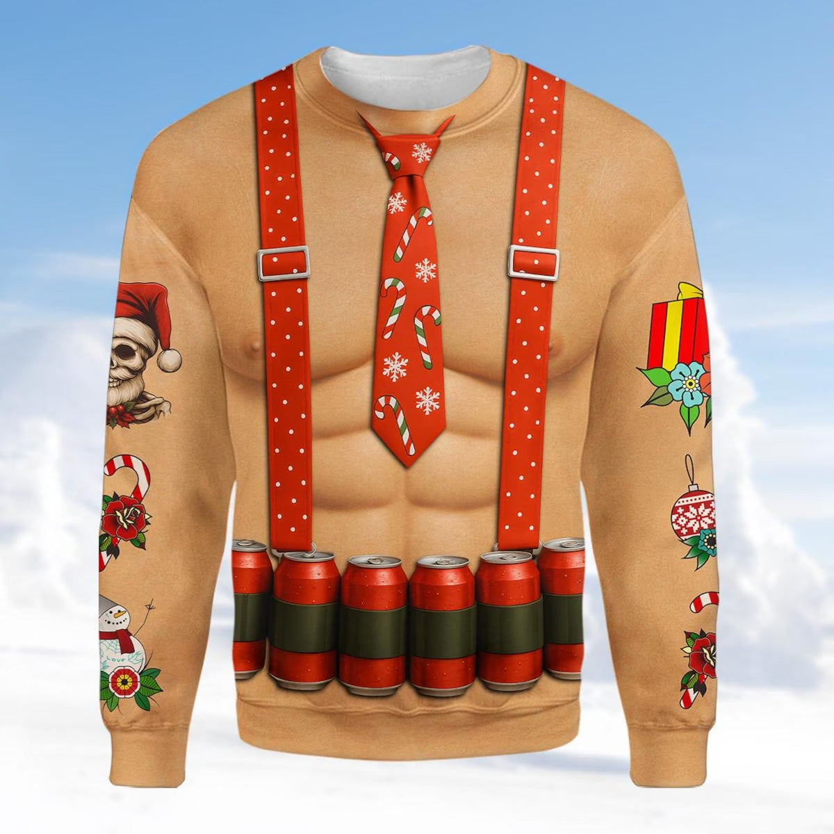 Funny Beer Muscle Santa Christmas Sweatshirt