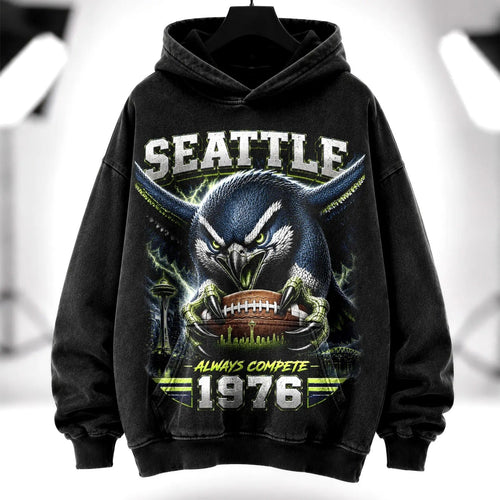 Seattle Vintage Football Washed Hoodie