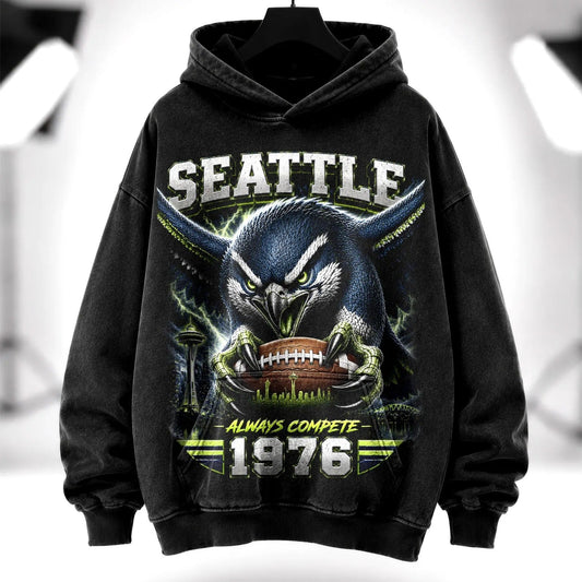 Seattle Vintage Football Washed Hoodie