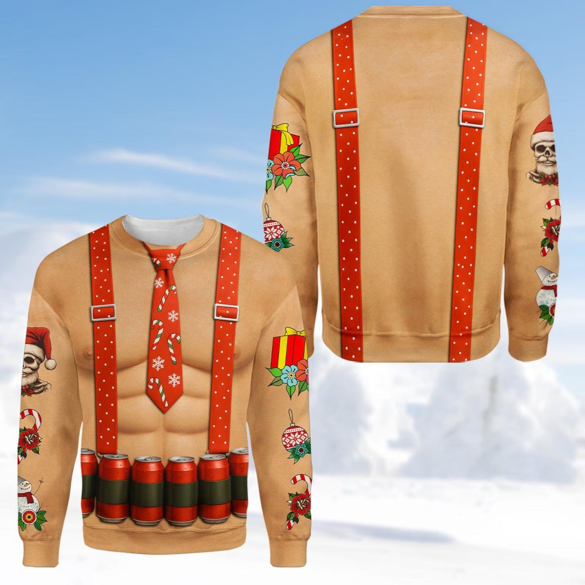 Funny Beer Muscle Santa Christmas Sweatshirt