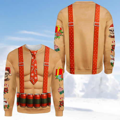 Funny Beer Muscle Santa Christmas Sweatshirt