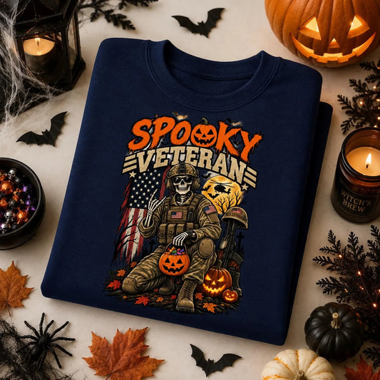 Spooky Veteran Halloween Skeleton Crewneck
