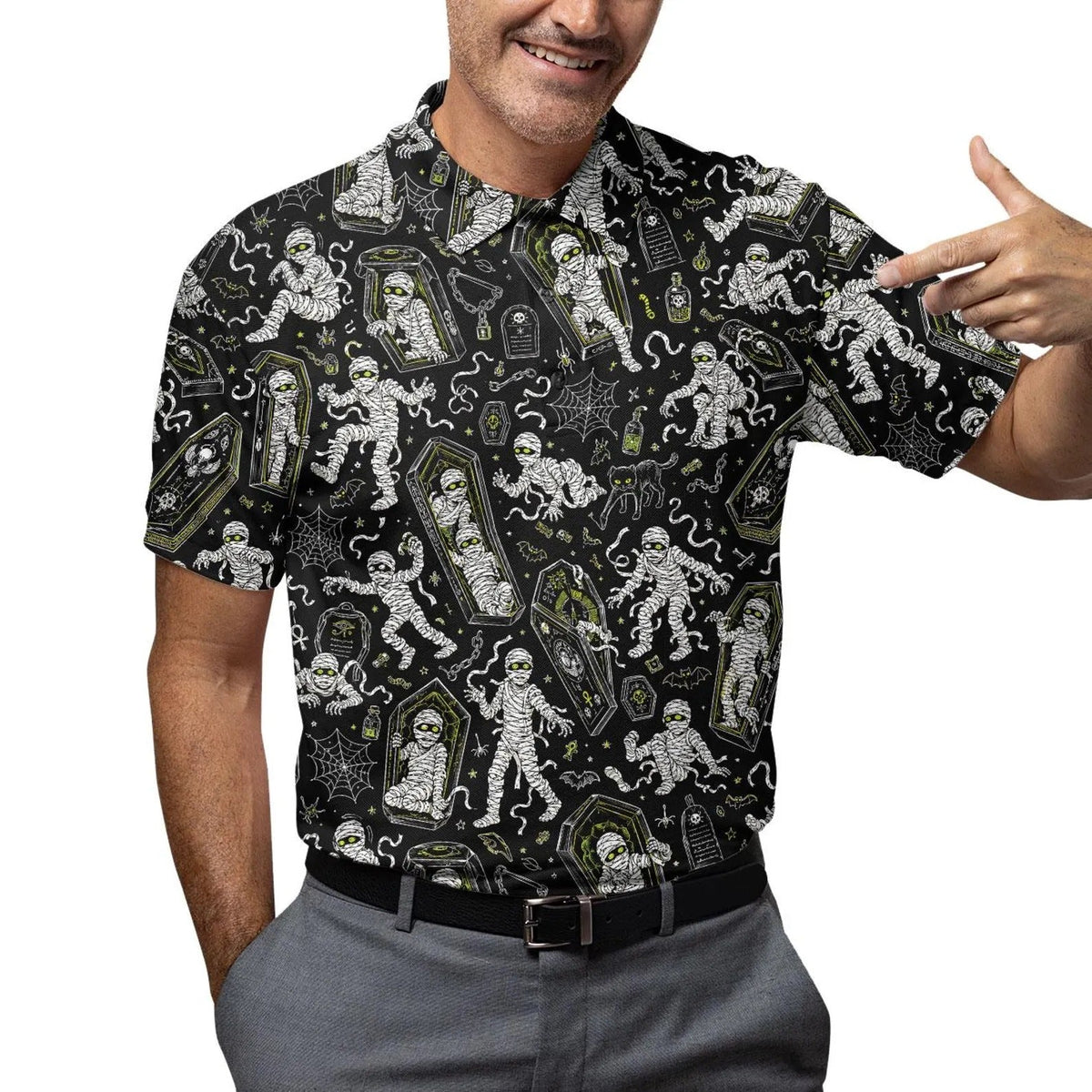 Mummy Coffin Black Cat Polo Shirt