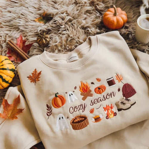 Cozy Season Embroidered Fall Sweatshirt