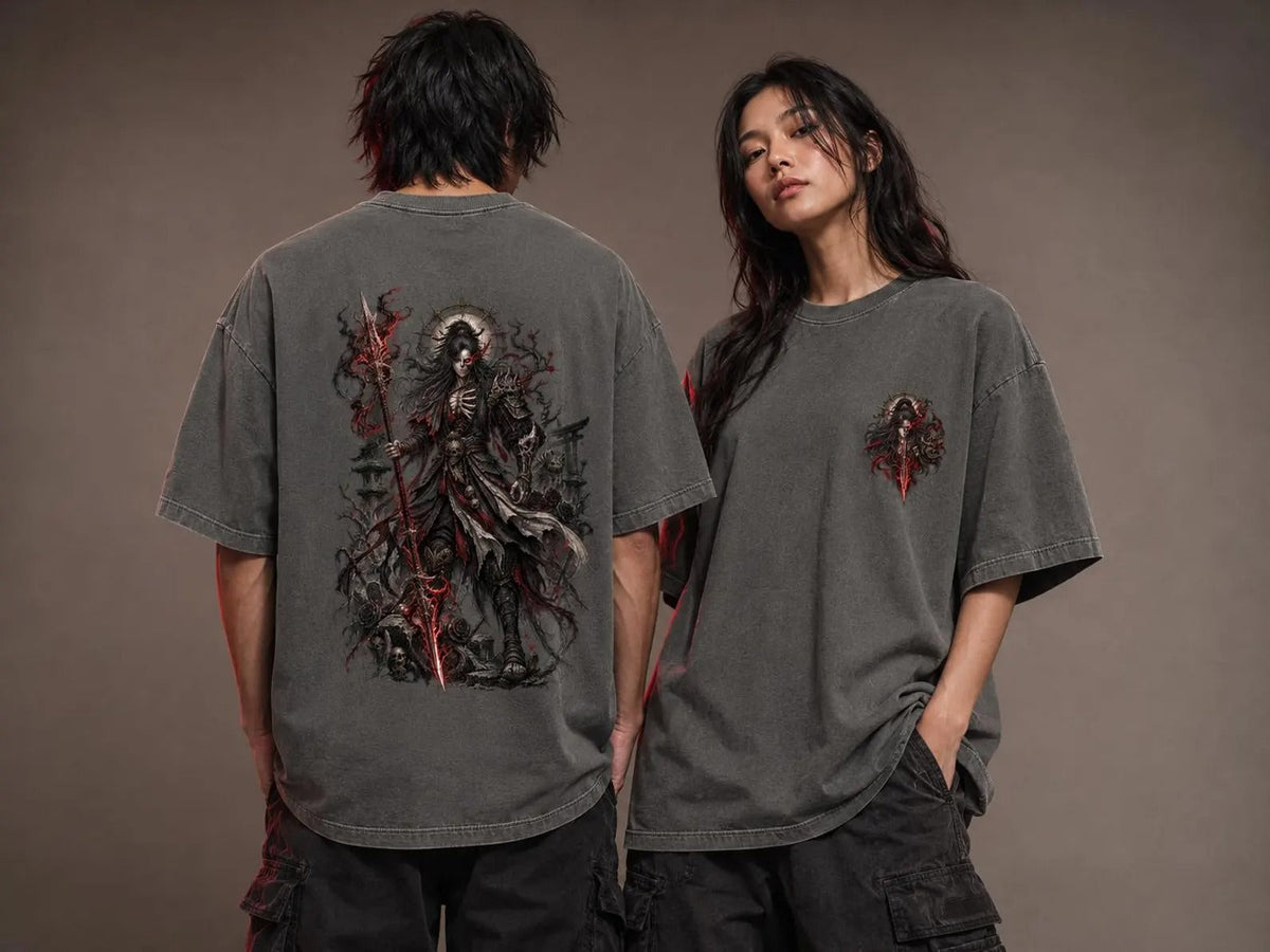 Grim Reaper Knight Yasha Dark Fantasy Washed T-Shirt