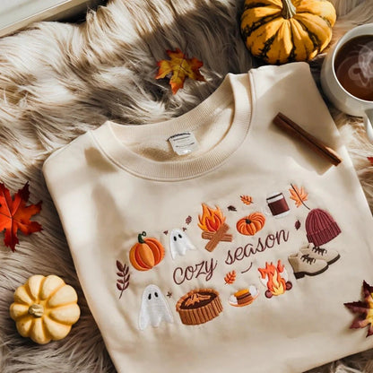 Cozy Season Embroidered Fall Sweatshirt