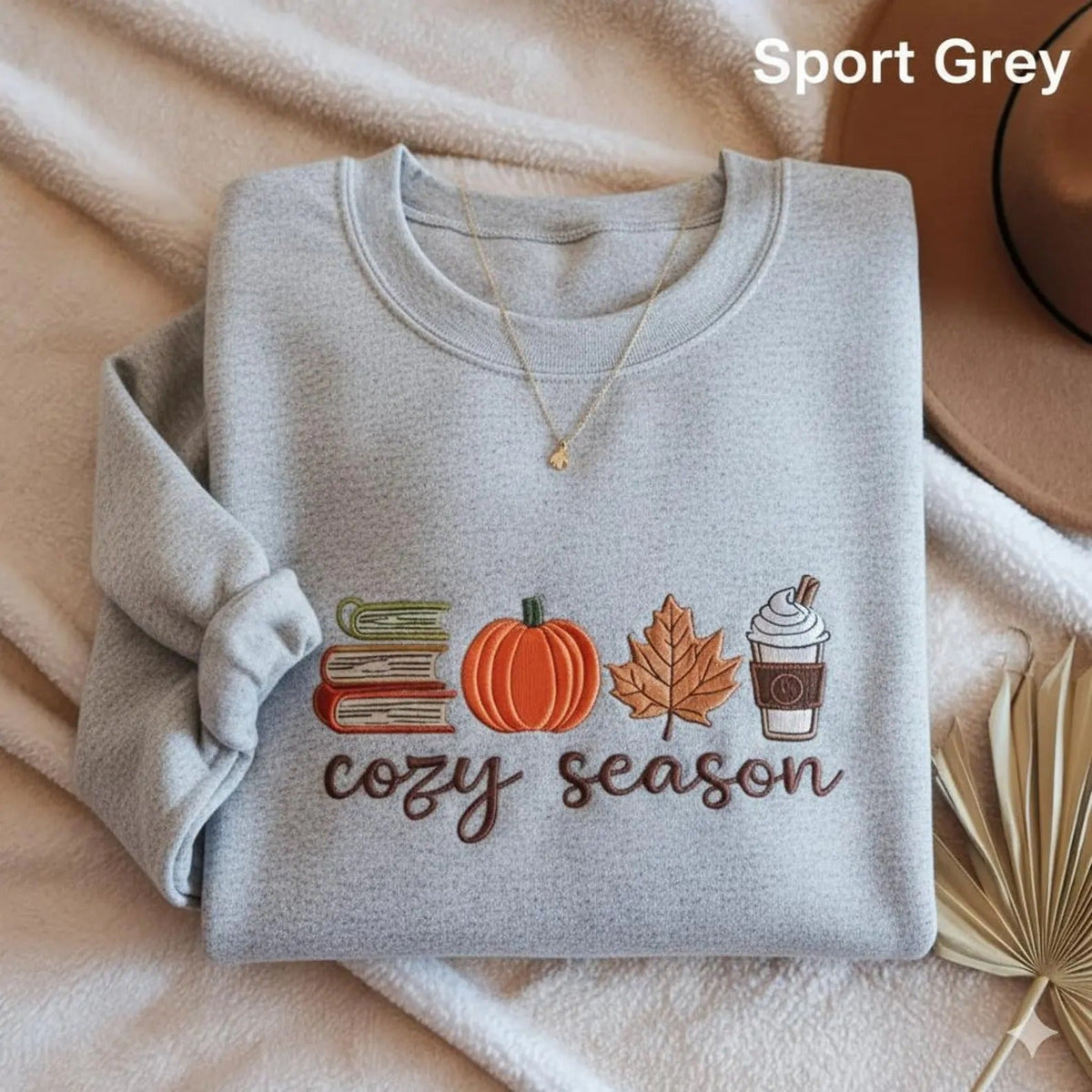 Embroidered Cozy Season Books & Pumpkin Sweatshirt