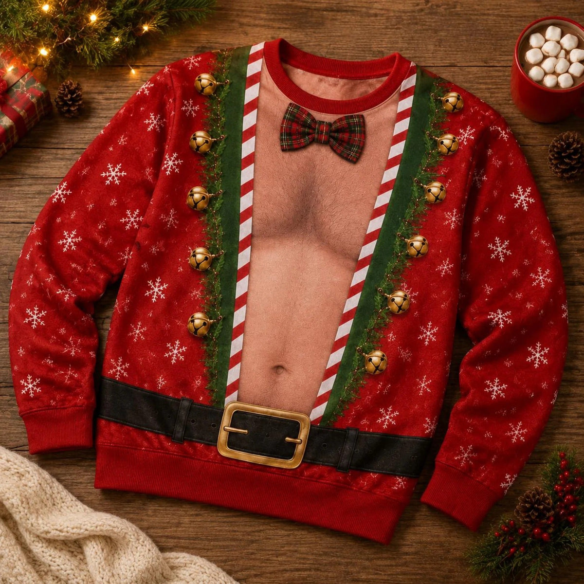 Funny Faux Hairy Chest Christmas Sweater