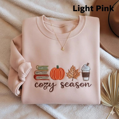 Embroidered Cozy Season Books & Pumpkin Sweatshirt