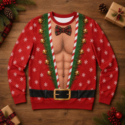 Funny Faux Hairy Chest Christmas Sweater