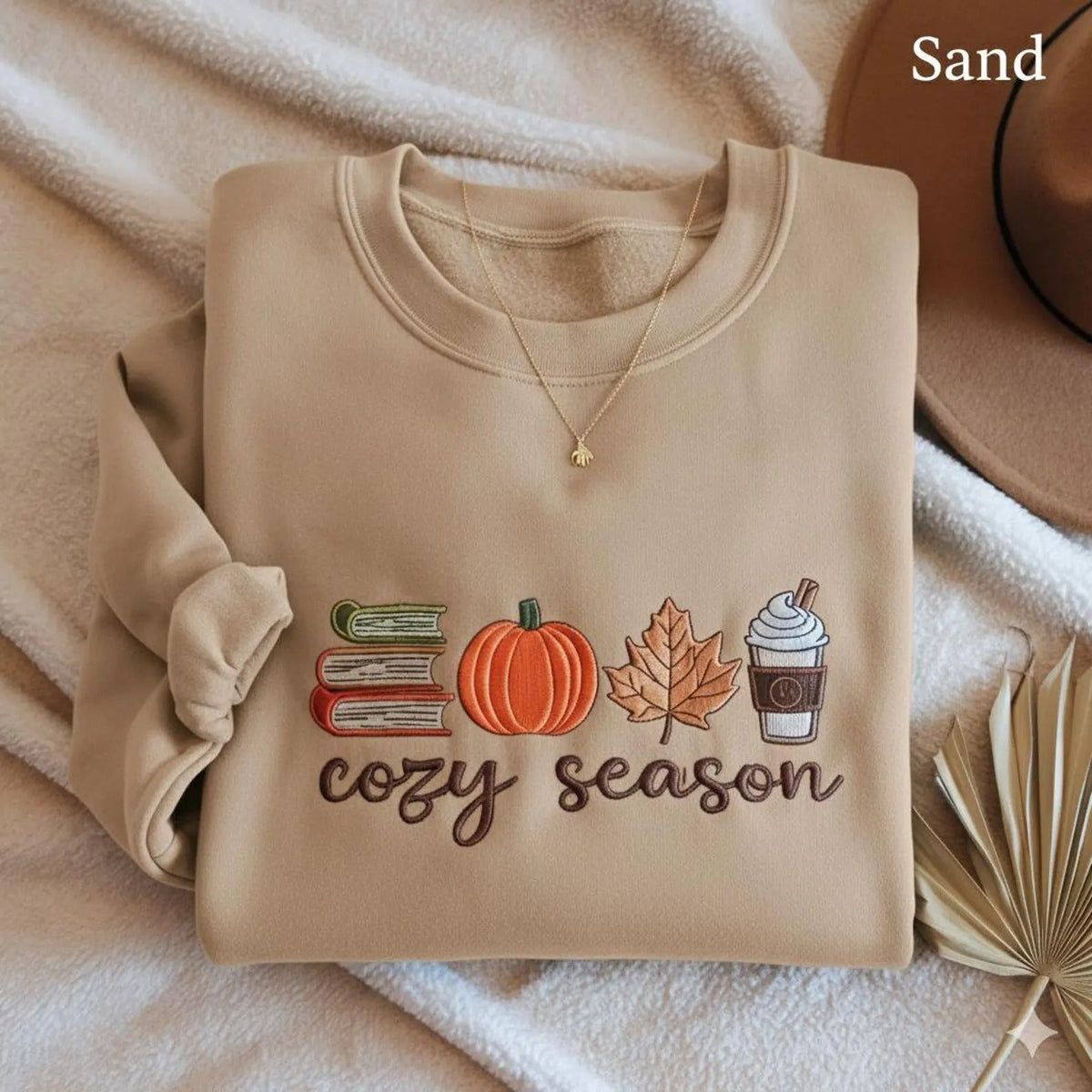 Embroidered Cozy Season Books & Pumpkin Sweatshirt