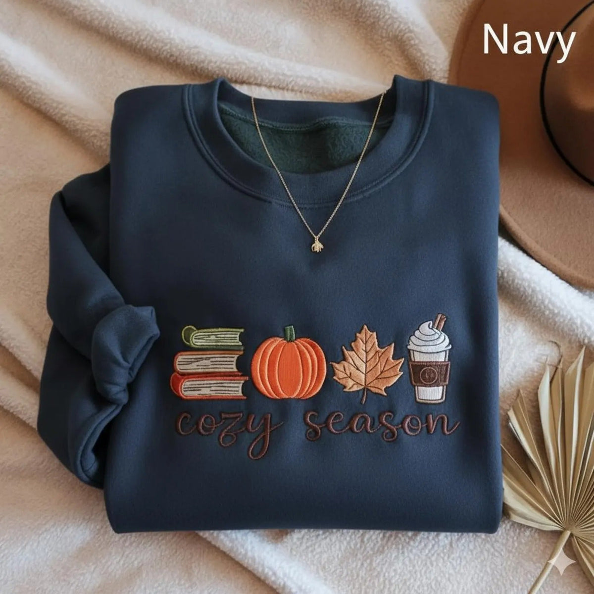 Embroidered Cozy Season Books & Pumpkin Sweatshirt