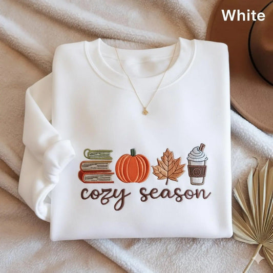 Embroidered Cozy Season Books & Pumpkin Sweatshirt