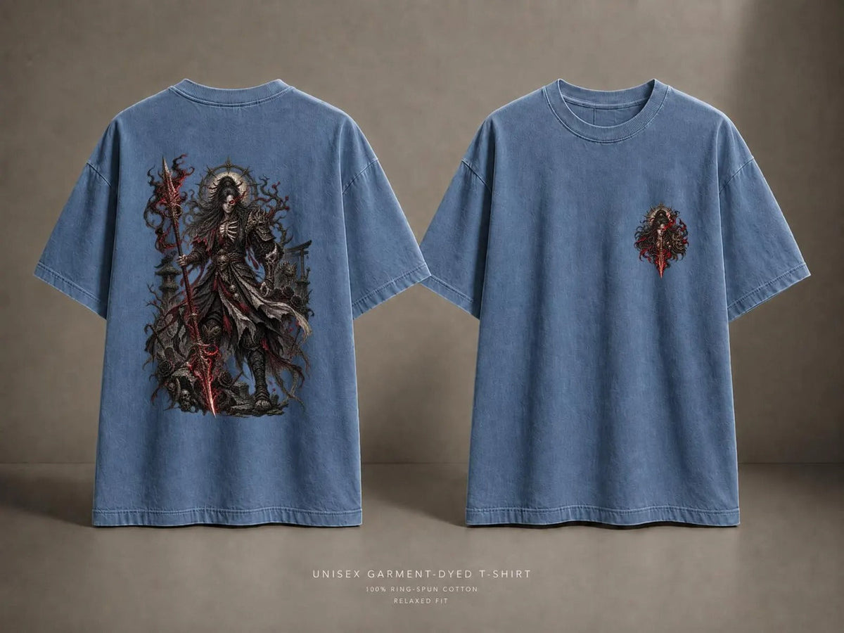 Grim Reaper Knight Yasha Dark Fantasy Washed T-Shirt