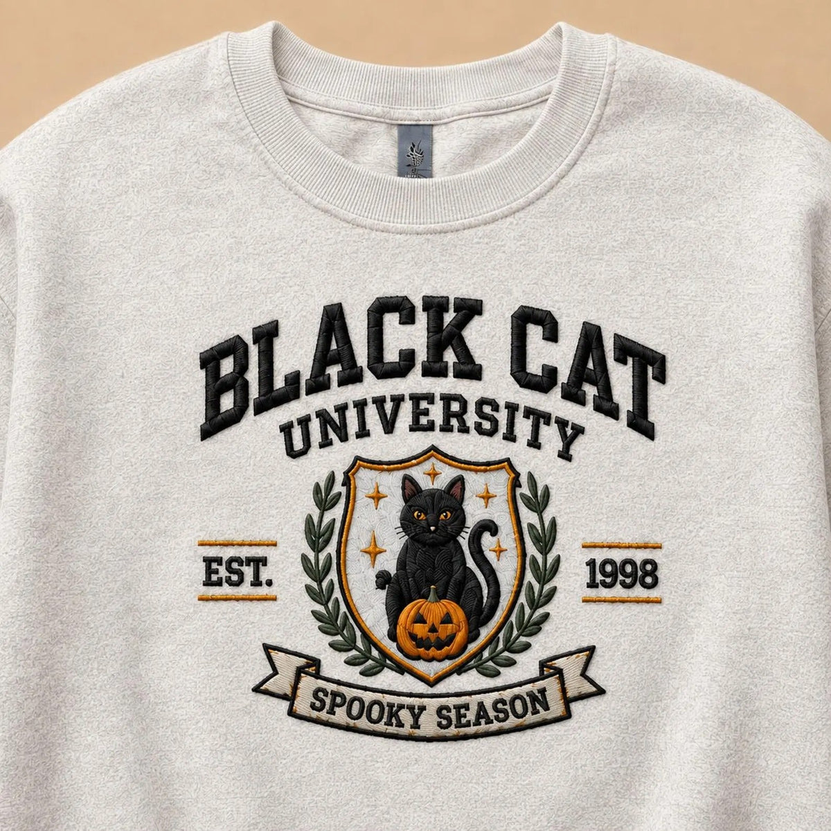 Embroidered Vintage Black Cat Halloween Sweatshirt