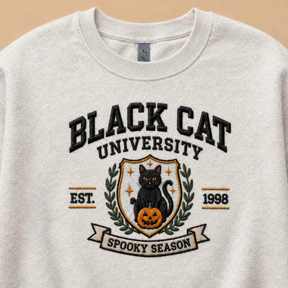 Embroidered Vintage Black Cat Halloween Sweatshirt
