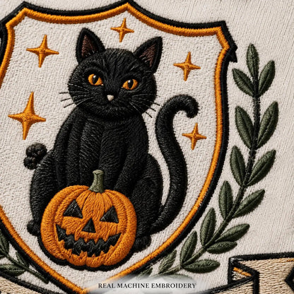 Embroidered Vintage Black Cat Halloween Sweatshirt