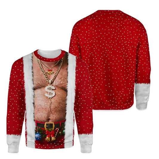 3D Realistic Hairy Santa Funny Christmas Sweatshirt #2