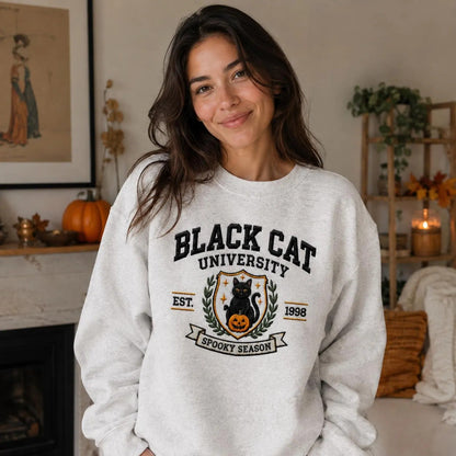 Embroidered Vintage Black Cat Halloween Sweatshirt